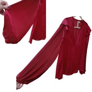 ANTHROPOLOGIE Dolan Rustic Red Silky Flowy V-neck Ruffle Long Sleeve Blouse XL